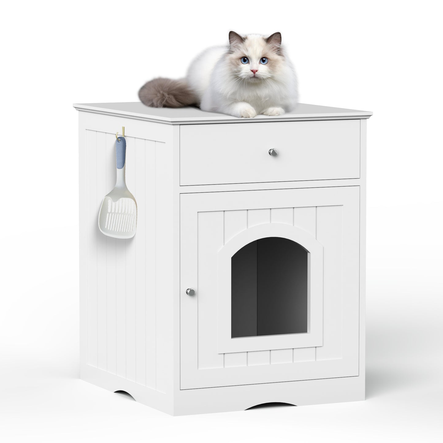 Wooden Pet House Cat or Litter Box Enclosure with Drawer Side Table