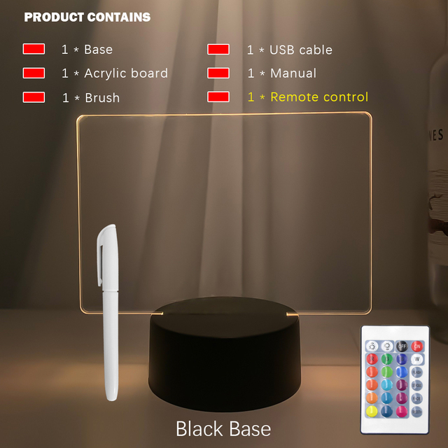 Touch Control Base Rewritable 3D Night Light with Message Board