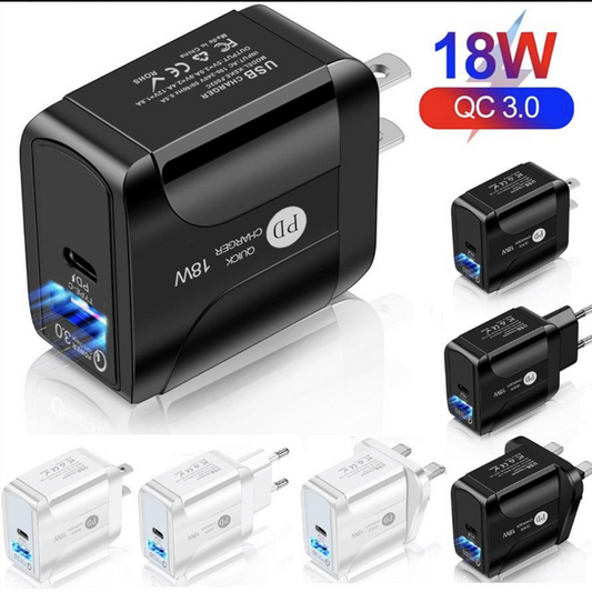 PD18W Compatible QC 3.0 Fast Charging Mobile Phone Charger